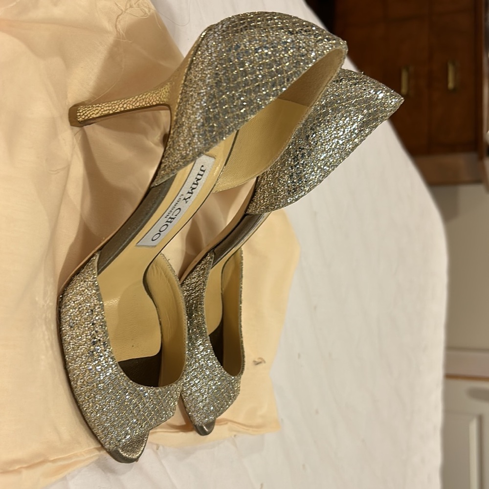 Jimmy Choo Glitter Peep Toe - Champagne - Picture 2 of 4